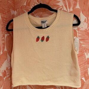 Cream Knit Vest with Strawberry Design
